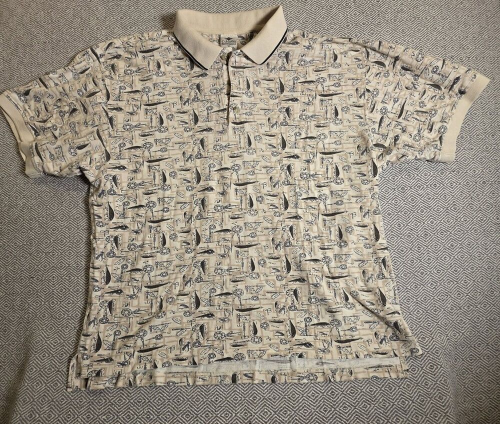 Vintage Columbia Sportswear Nautical Print Polo Shirt Men’s XL 100% Cotton